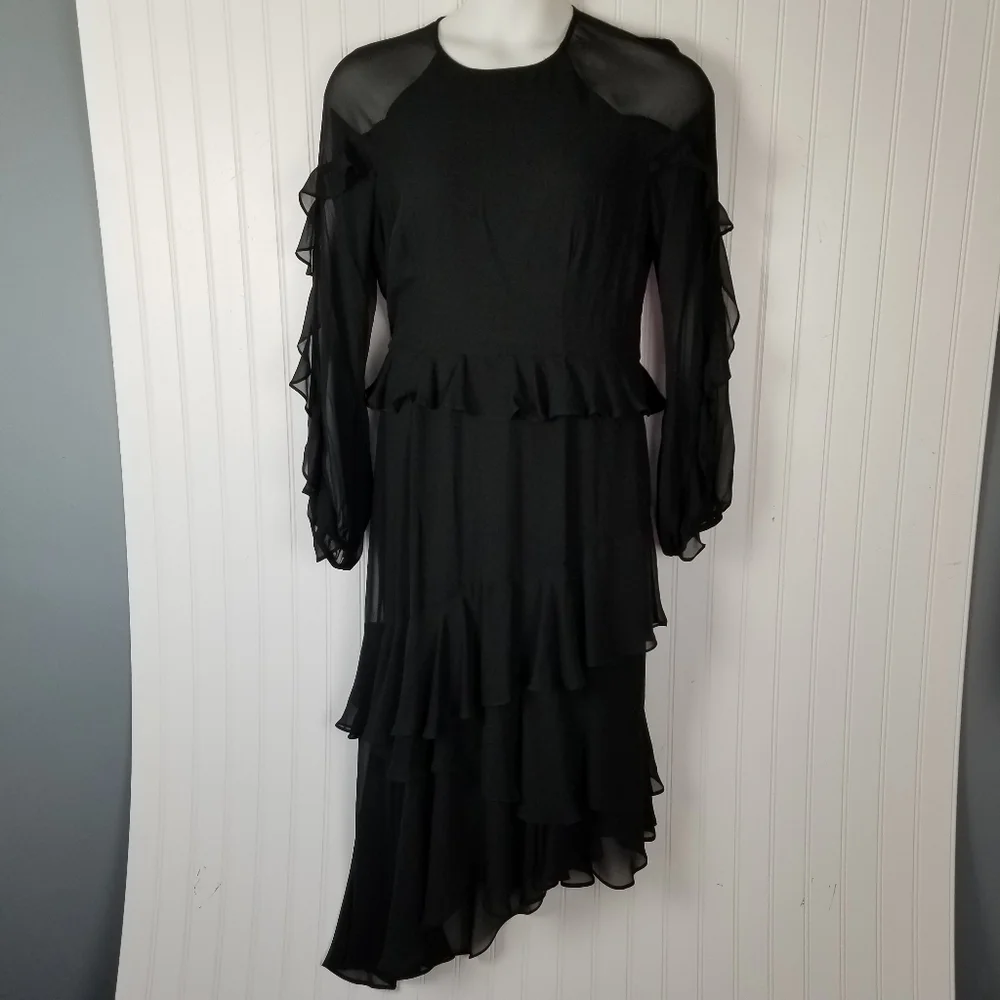 Cooper St Tiered Dress Size 10 Black Lined Asymmetric Long Sleeve Sleeve Ruffles - Picture 8 of 12